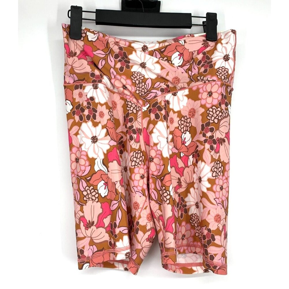 aerie Floral Print Bike Shorts in Pink and Brown